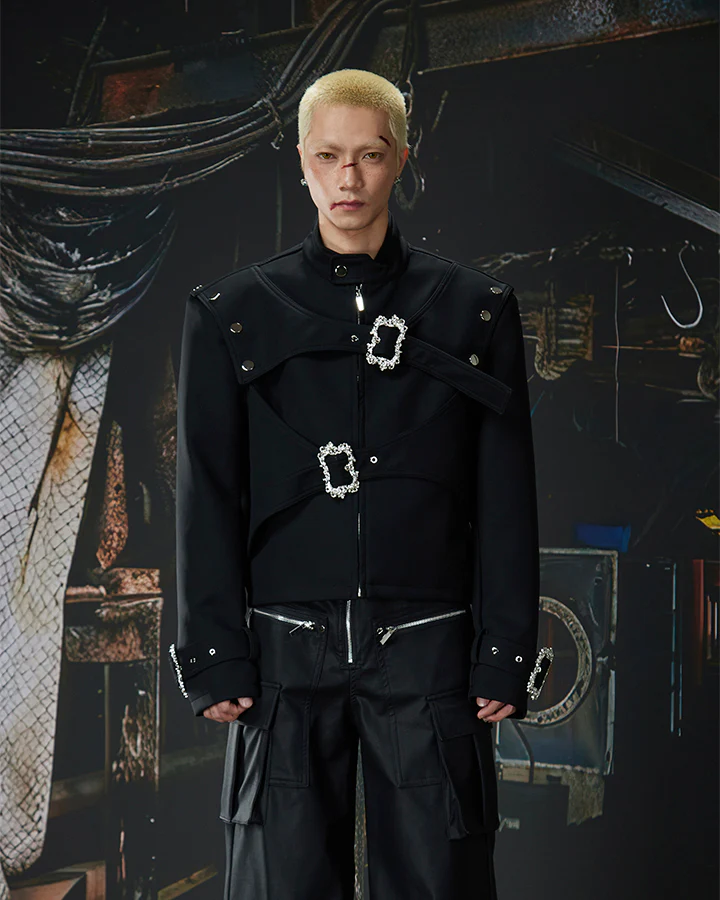 Gothic Buckle Strap Cropped Jacket - Image 7