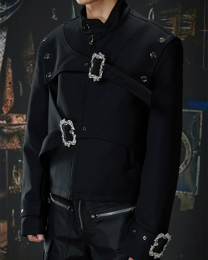 Gothic Buckle Strap Cropped Jacket - Image 8