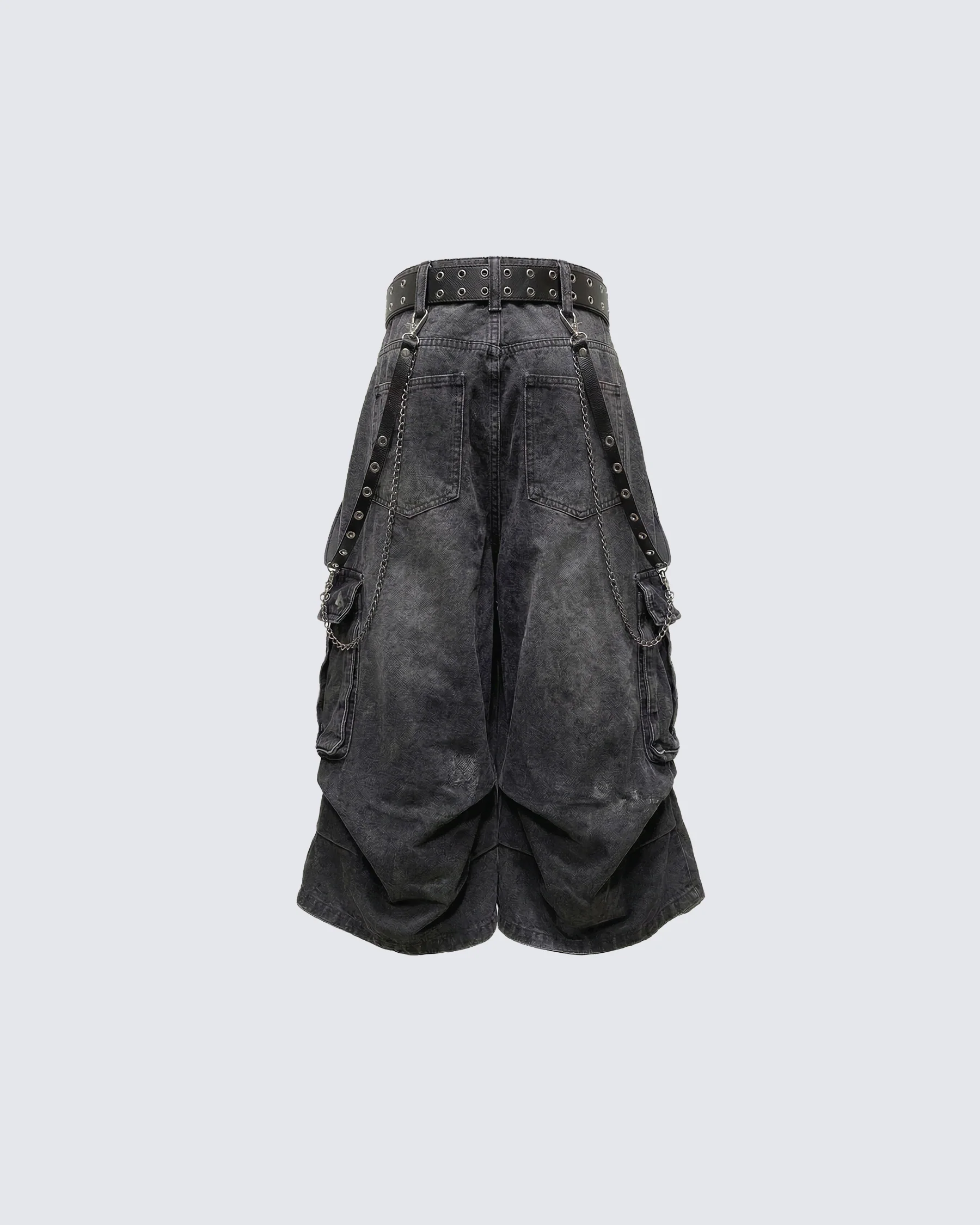 Gothic Chain Strap Denim Capri Pants - Image 4