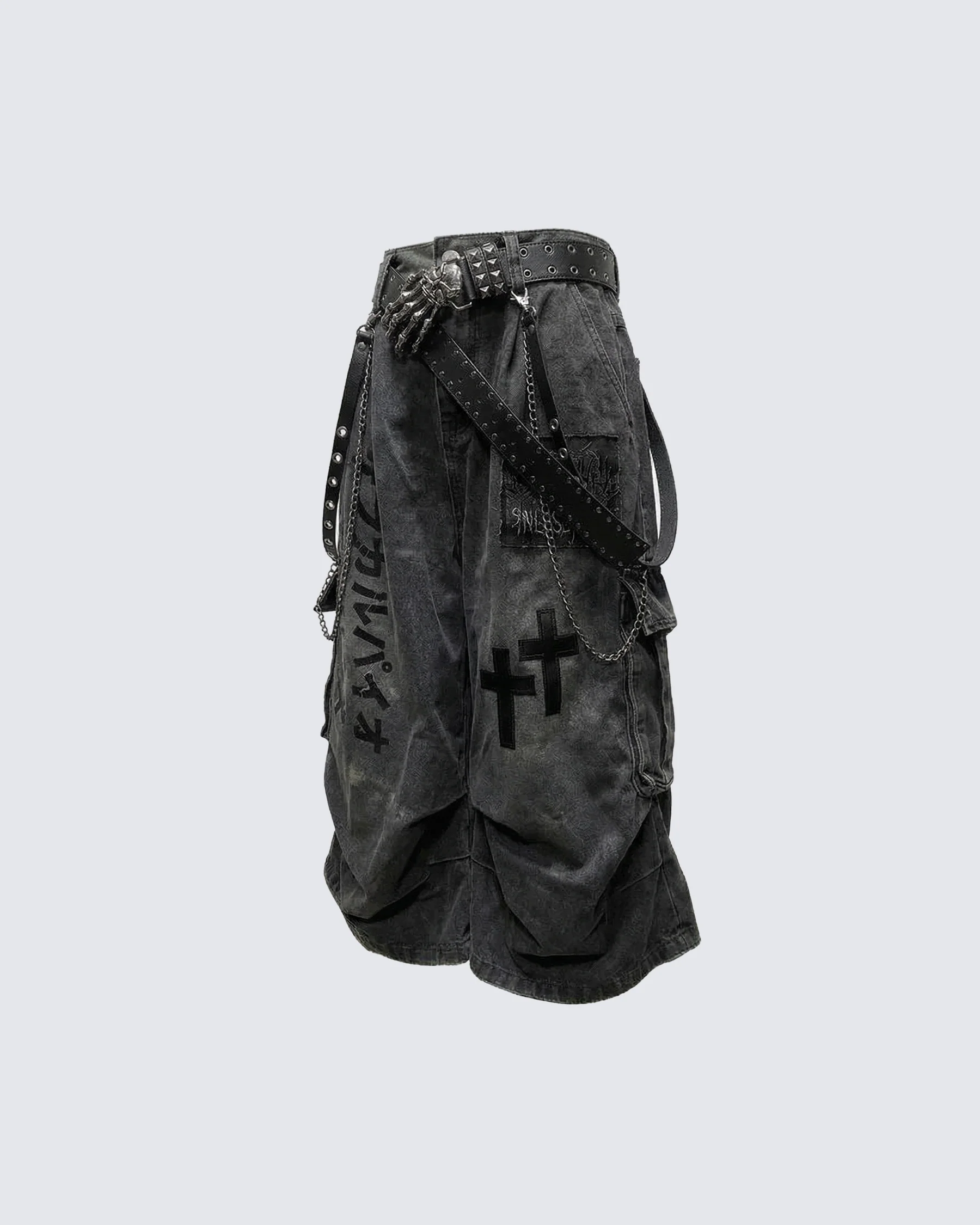 Gothic Chain Strap Denim Capri Pants - Image 5