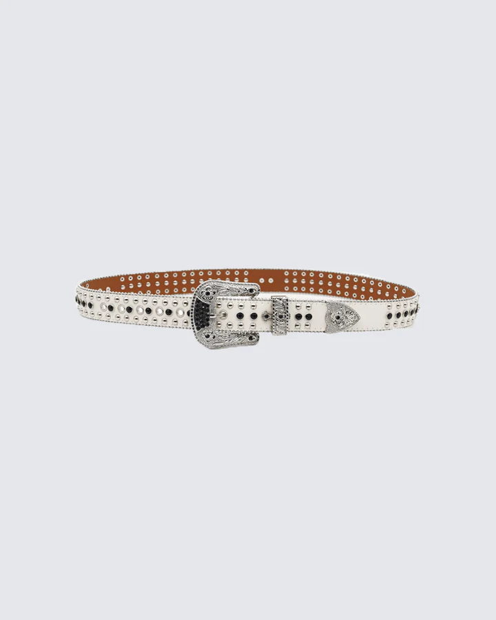 Gothic Cross Studded Belt – White Leather Punk Waist Accessory - Image 2