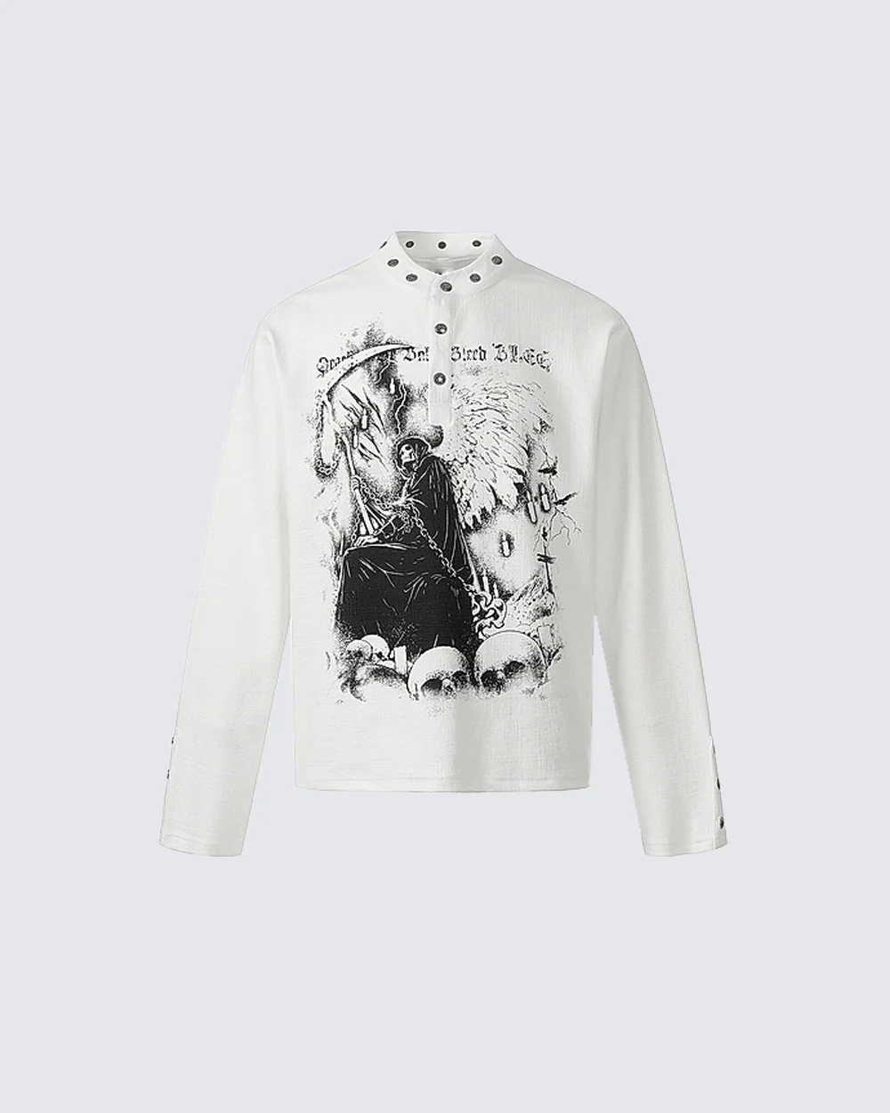 Gothic Graphic Studded Collar Long Sleeve Tee - Image 3