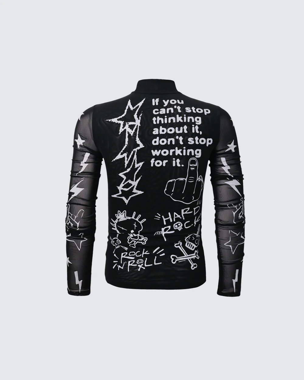 Gothic Rock Graphic Sheer Mesh Long Sleeve Tee - Image 2