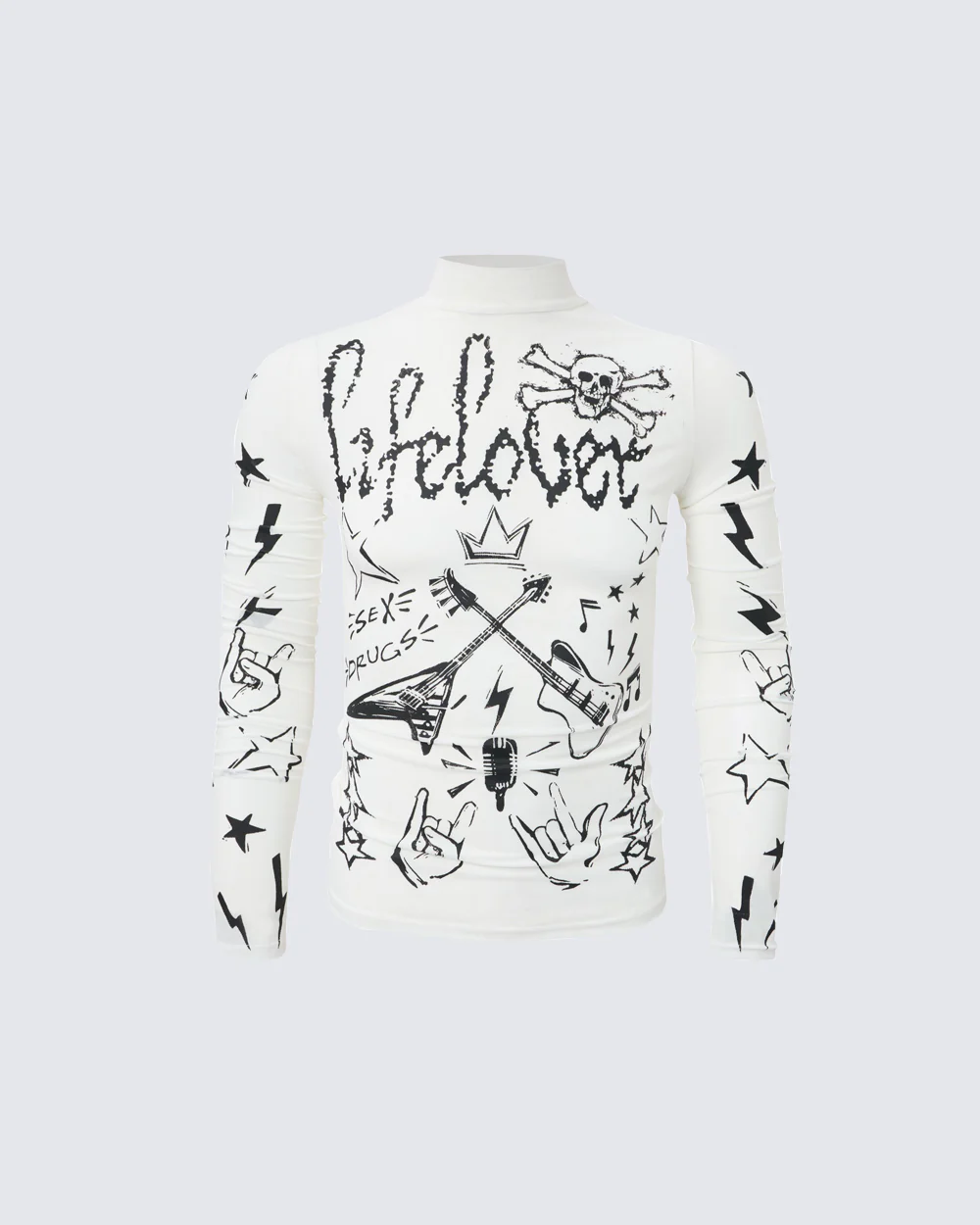 Gothic Rock Graphic Sheer Mesh Long Sleeve Tee - Image 3