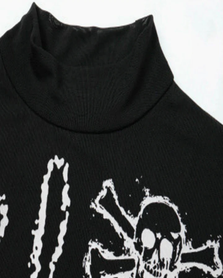 Gothic Rock Graphic Sheer Mesh Long Sleeve Tee - Image 5