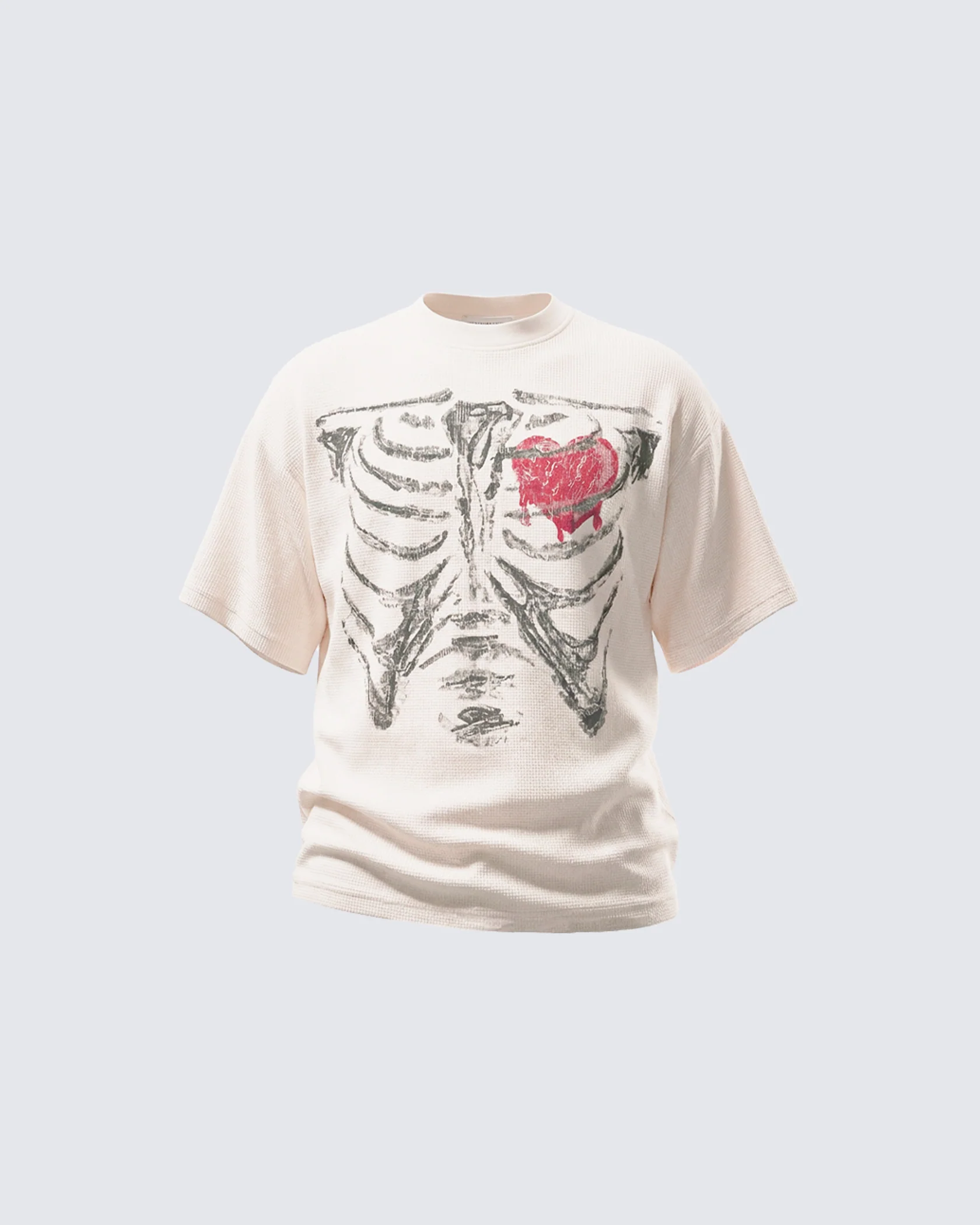 Gothic Skeleton Heart Print Waffle T-Shirt - Image 3