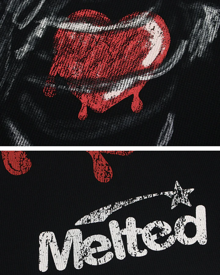 Gothic Skeleton Heart Print Waffle T-Shirt - Image 5