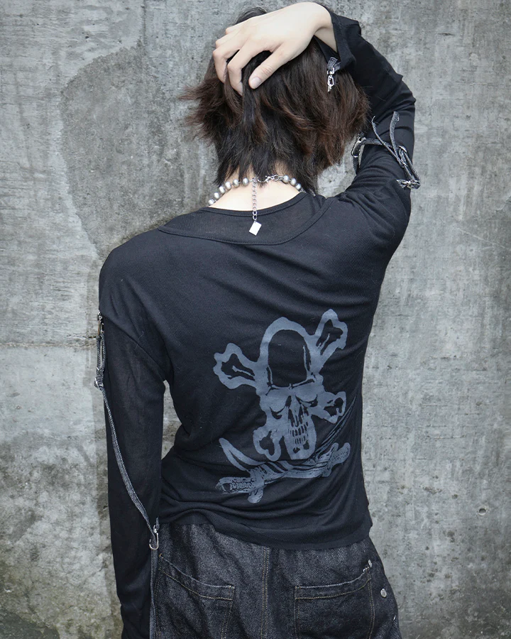 Gothic Skull Print Long Sleeve T-Shirt - Image 3