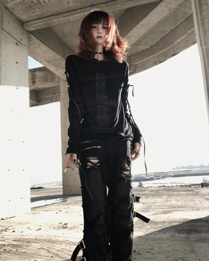 Gothic Skull Print Long Sleeve T-Shirt - Image 7