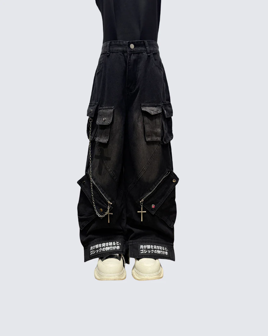 Gothic Streetwear Cross-Chain Cargo Pants(Includes Belt) - Image 3