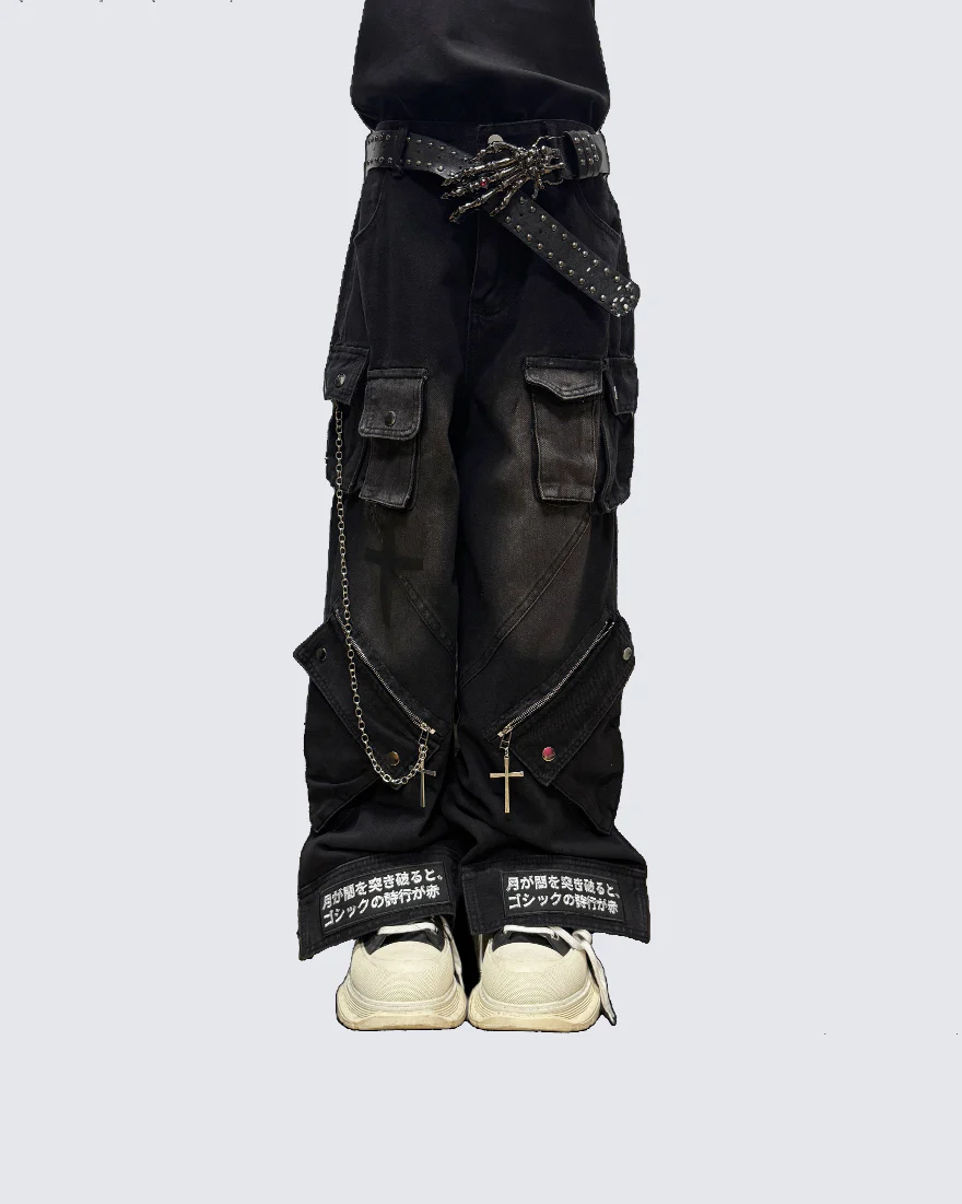 Gothic Streetwear Cross-Chain Cargo Pants(Includes Belt) - Image 4