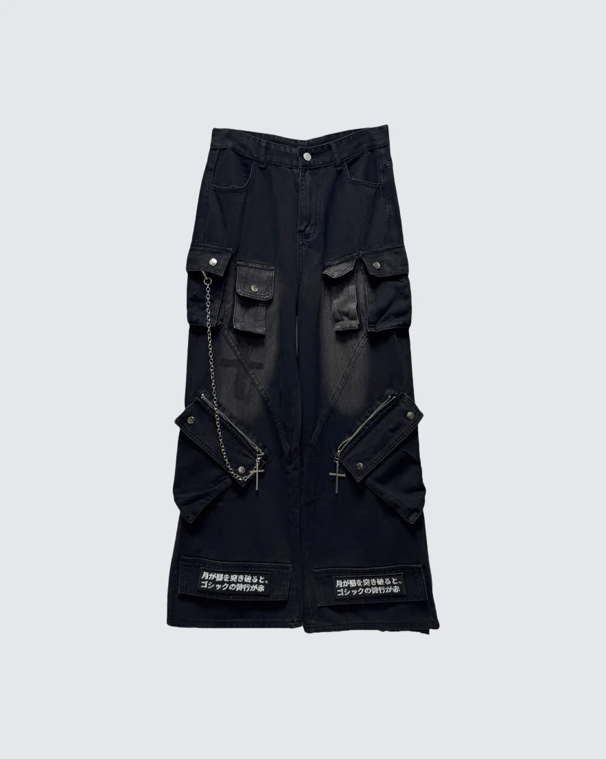 Gothic Streetwear Cross-Chain Cargo Pants(Includes Belt) - Image 5