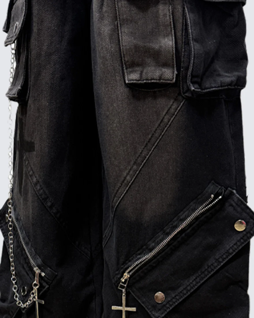 Gothic Streetwear Cross-Chain Cargo Pants(Includes Belt) - Image 7