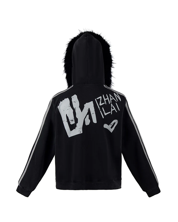 Gradient Faux Fur Hood Zip Hoodie - Image 14