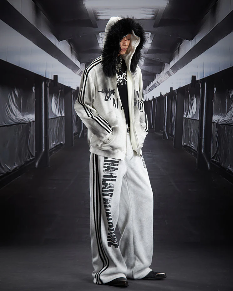 Gradient Faux Fur Hood Zip Hoodie - Image 5