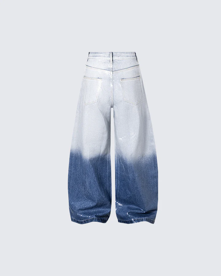 Gradient Sequin Wide-Leg Jeans - Image 3
