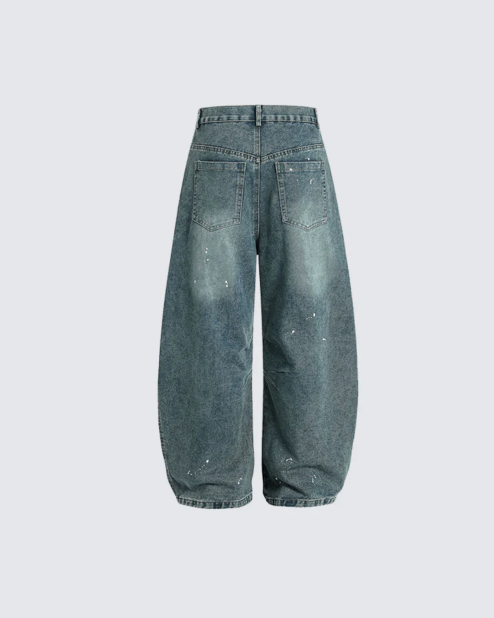 Graffiti Print Elastic Cuff Baggy Jeans - Image 2