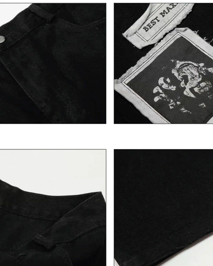 Graphic Patch Wide Leg Denim Pants - Image 9