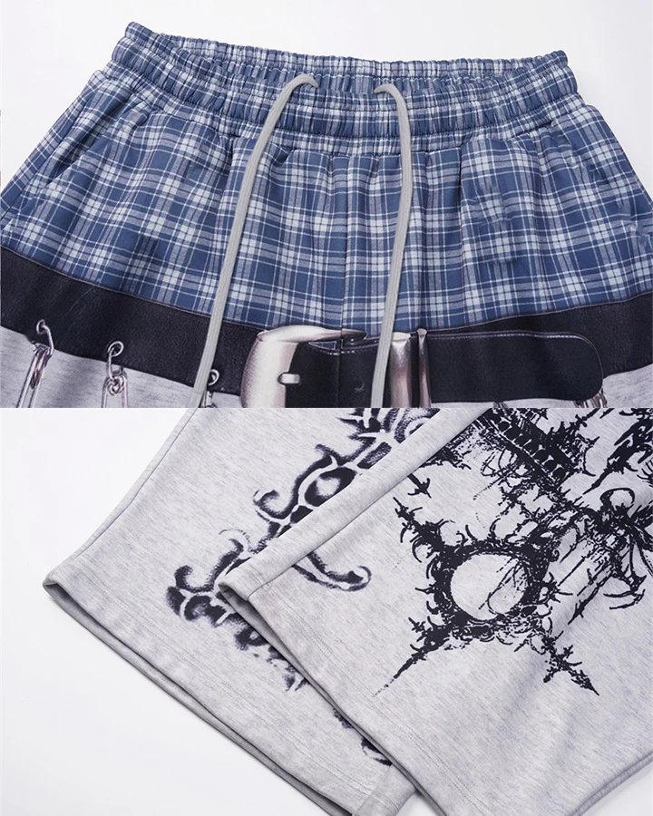 Graphic Print Patchwork Casual Wide Leg Pants - Image 3
