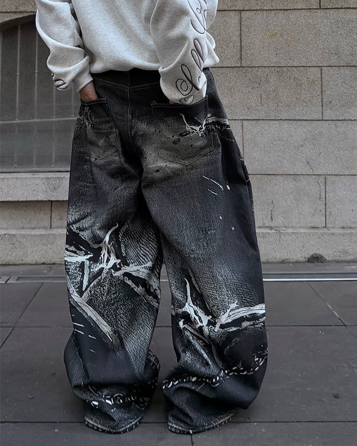 Graphic Print Wide-Leg Denim Jeans - Image 5