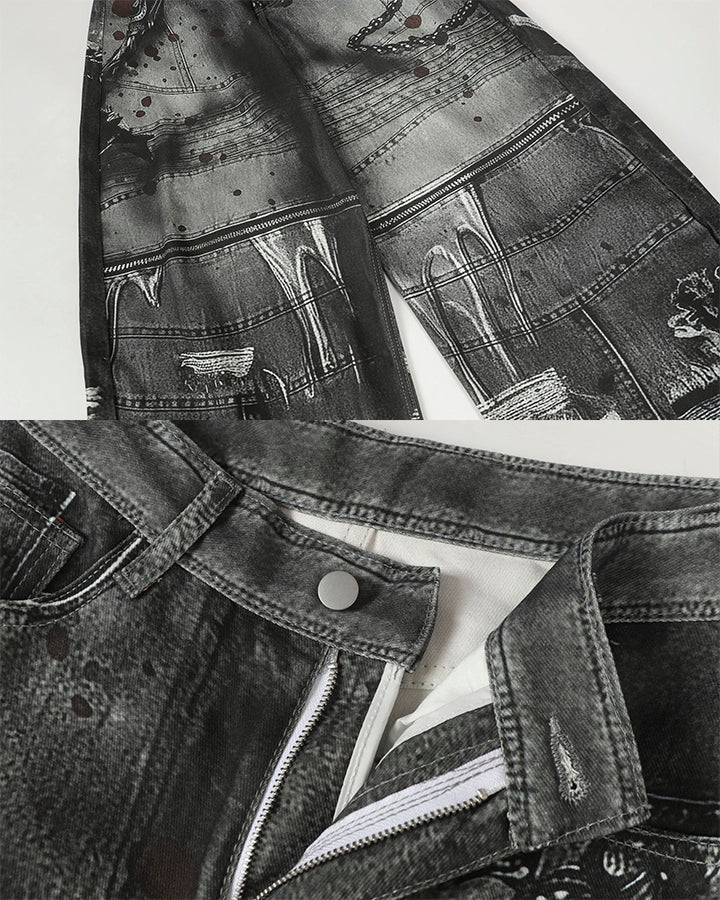 Graphic Print Wide-Leg Denim Jeans - Image 9