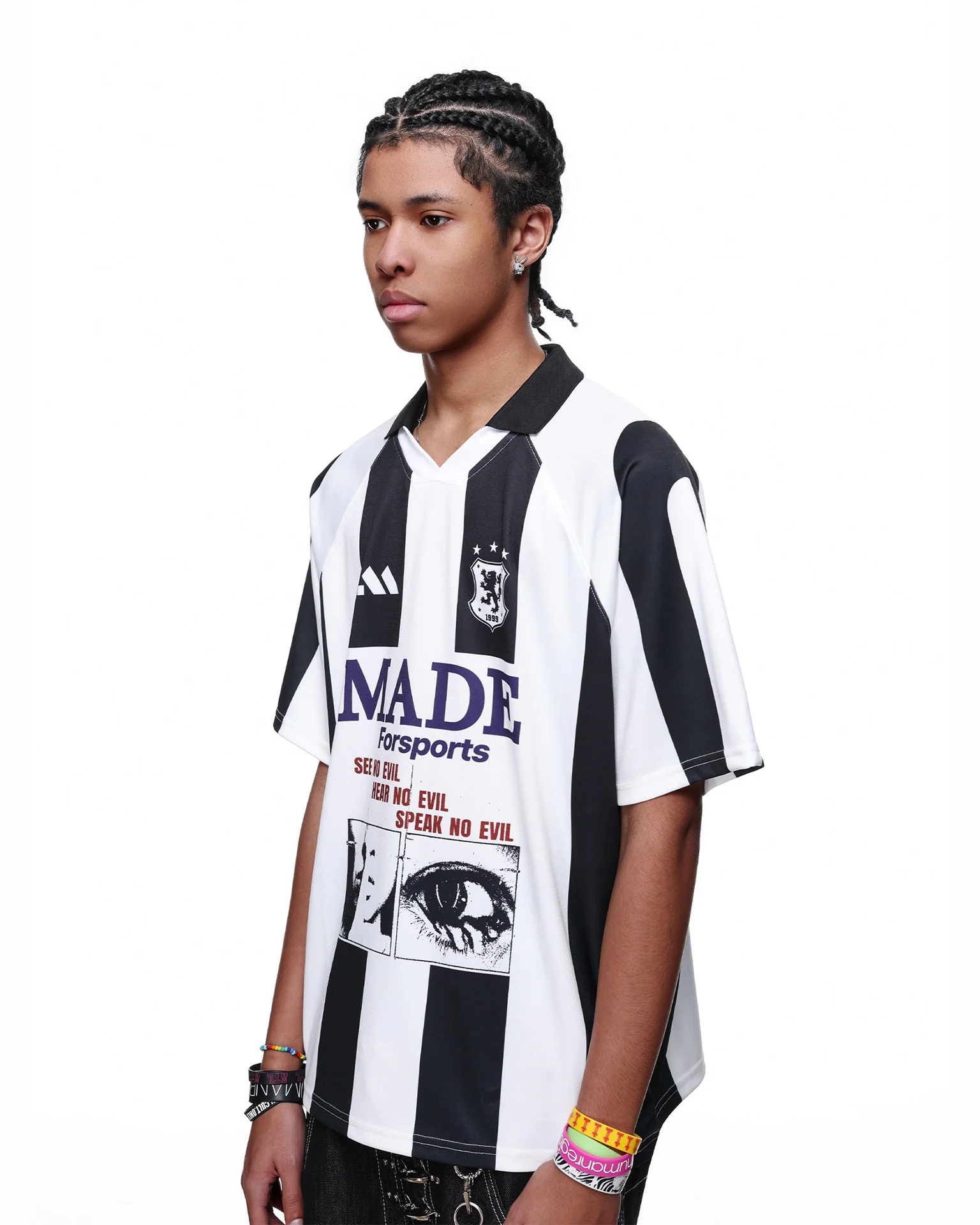 Graphic Striped Polo Jersey T-Shirt - Image 3