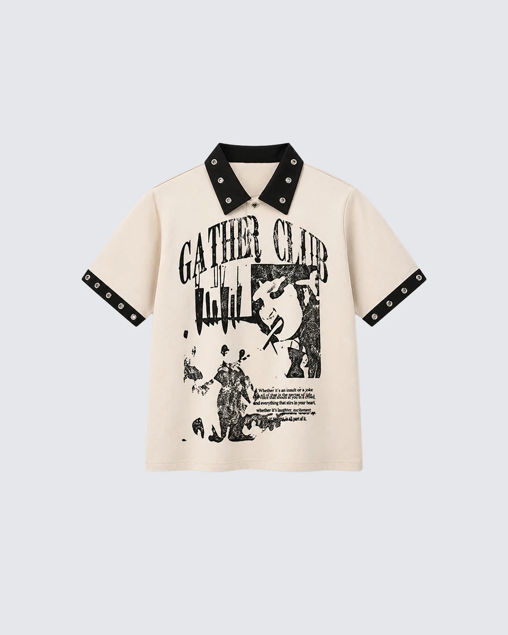 Graphic Stud Collar Contrast Tee - Image 3