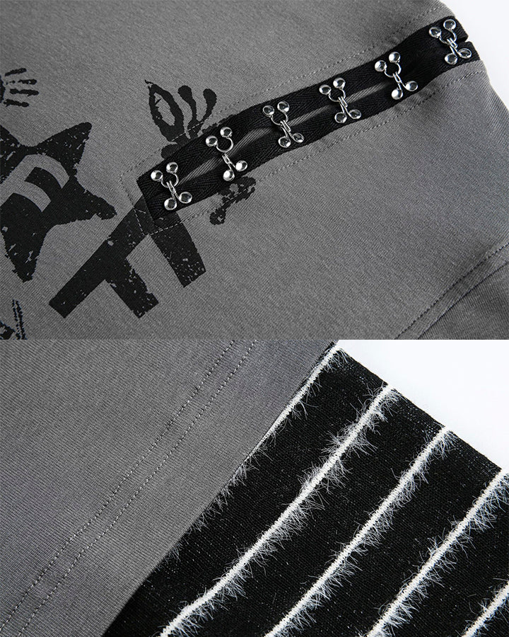 Gray-Black Distressed Graffiti Layered Sweatshirts - Image 8