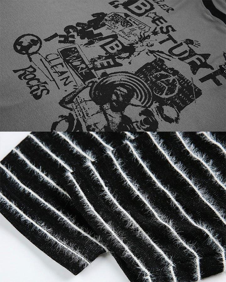 Gray-Black Distressed Graffiti Layered Sweatshirts - Image 9