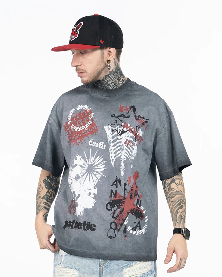 Grey Washed Graphic Print Short Sleeve T-Shirt - Image 2