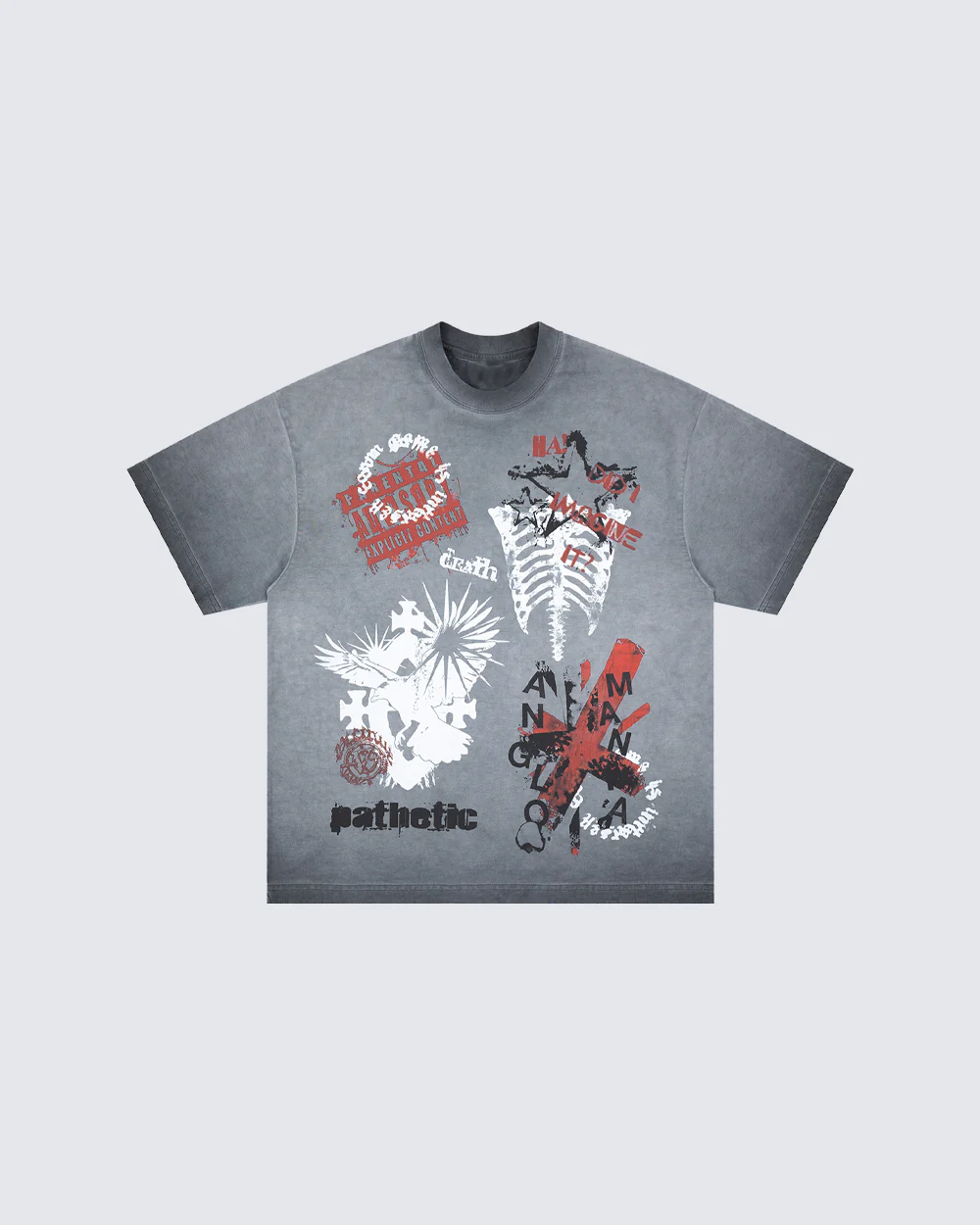 Grey Washed Graphic Print Short Sleeve T-Shirt - Image 3