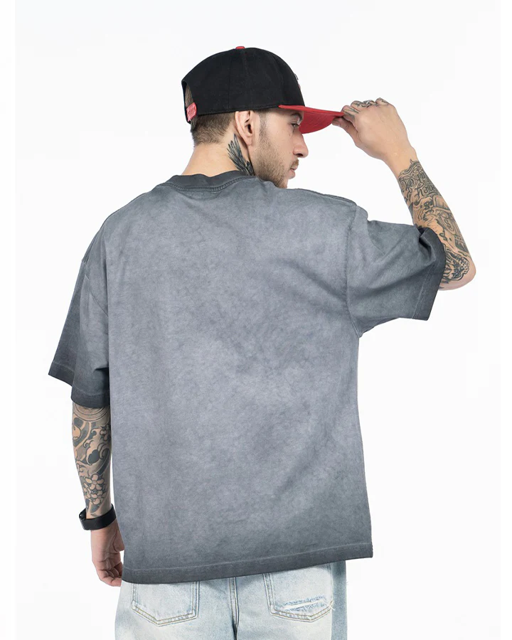 Grey Washed Graphic Print Short Sleeve T-Shirt - Image 5