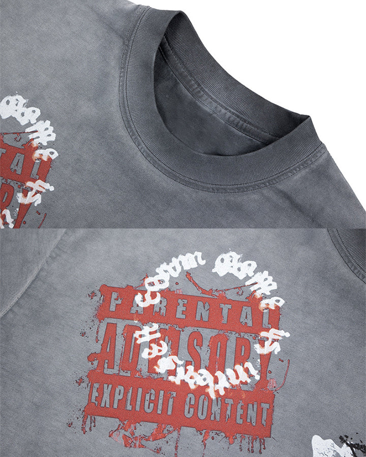 Grey Washed Graphic Print Short Sleeve T-Shirt - Image 6