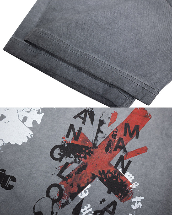 Grey Washed Graphic Print Short Sleeve T-Shirt - Image 8
