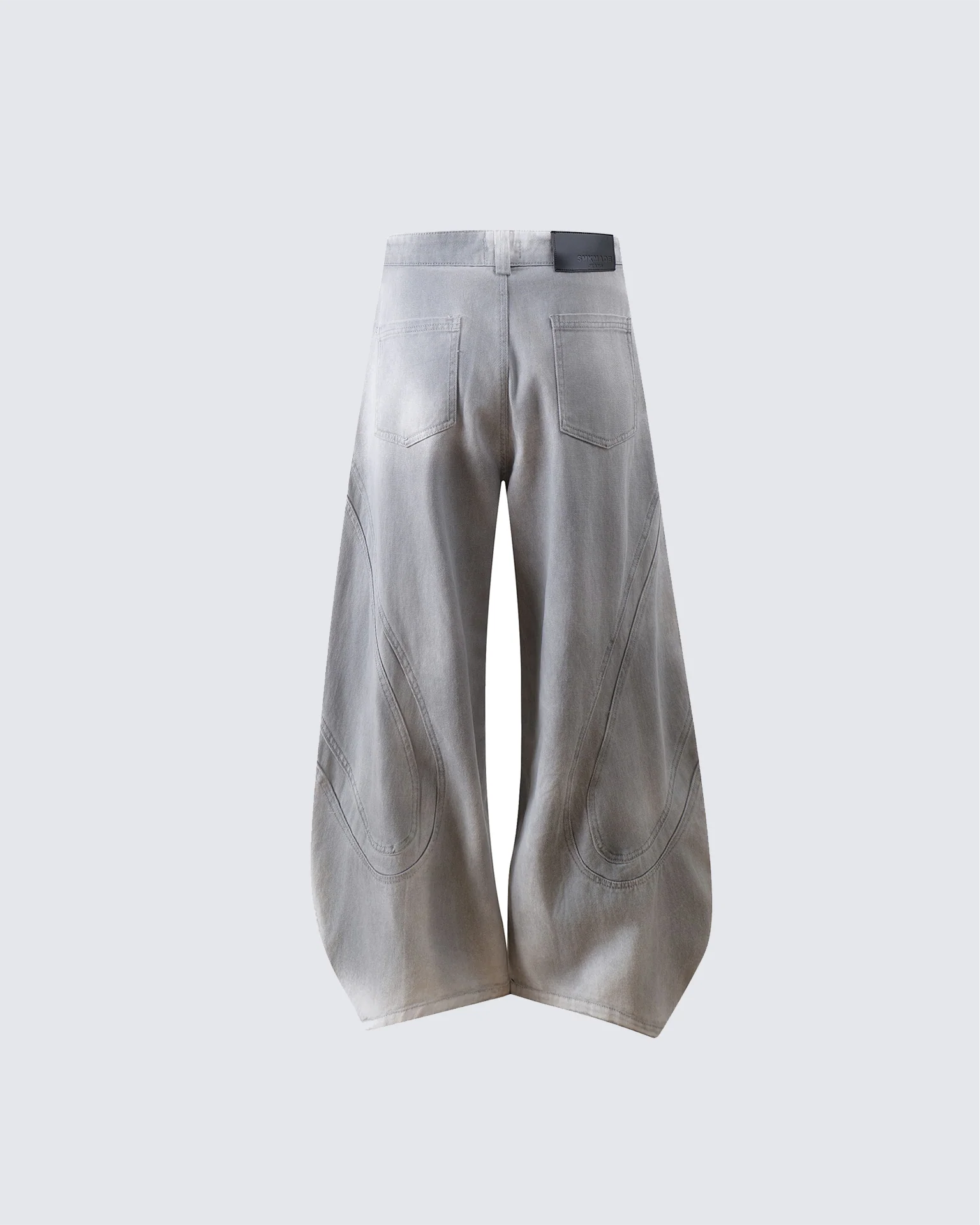 Grey Wide-Leg Panel Denim Pants - Image 2