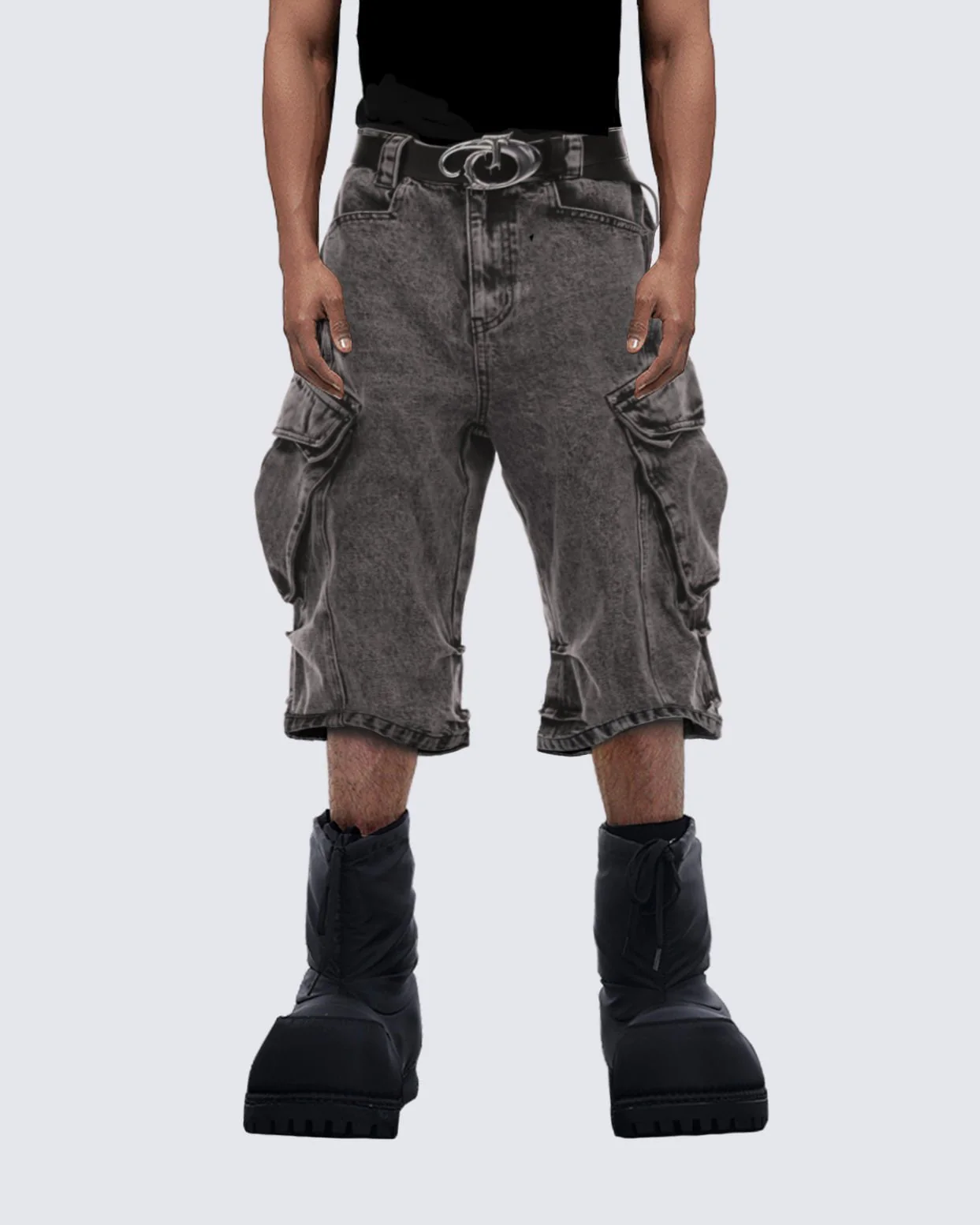 Grunge-Style Grey Cargo Shorts - Image 2