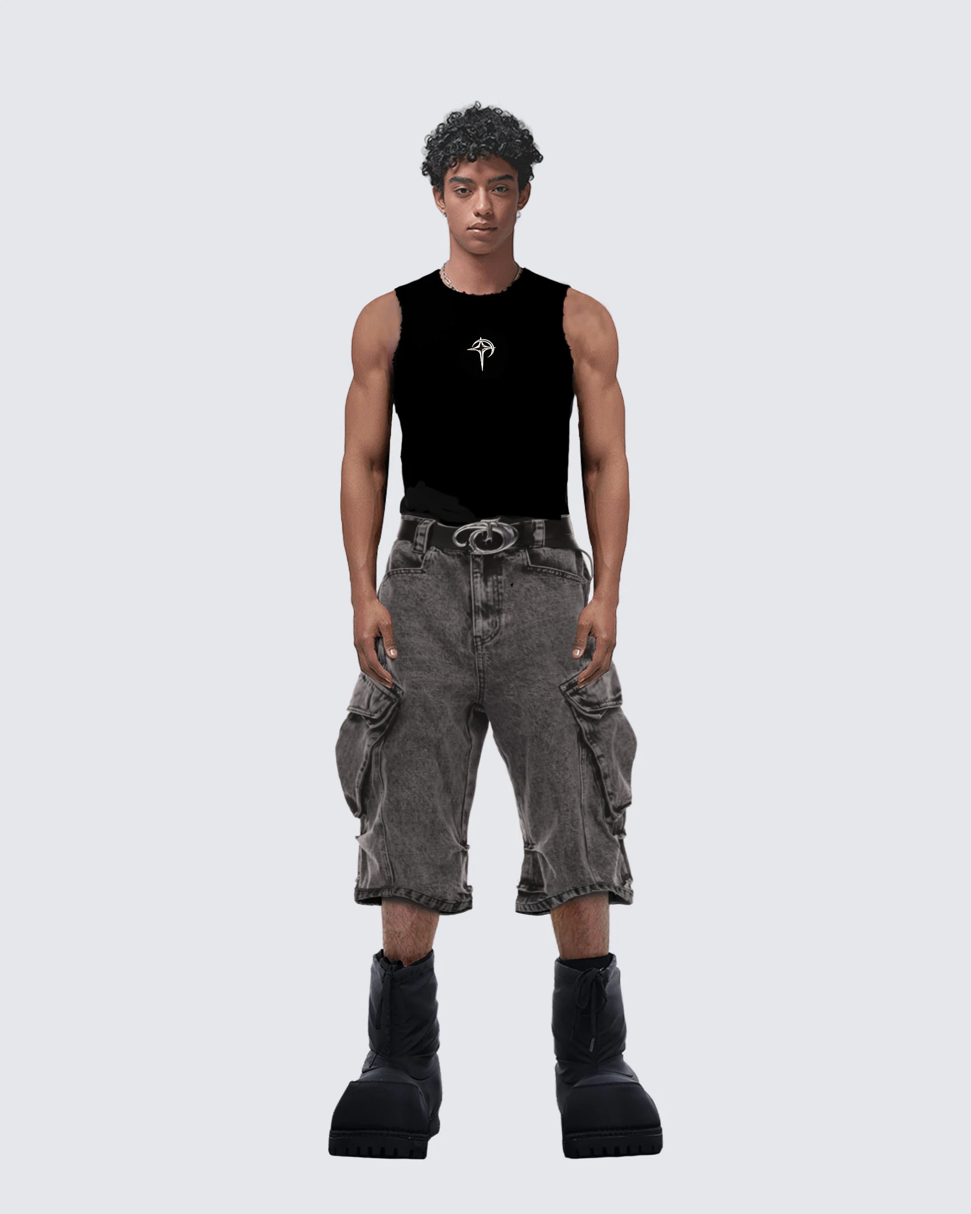 Grunge-Style Grey Cargo Shorts - Image 3