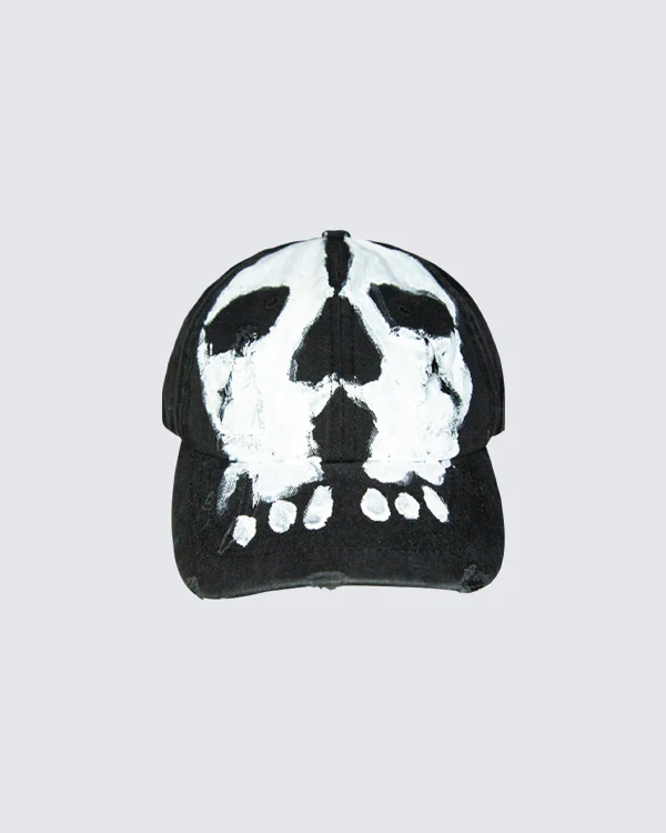 Hand-Painted Distressed Demon Baseball Cap