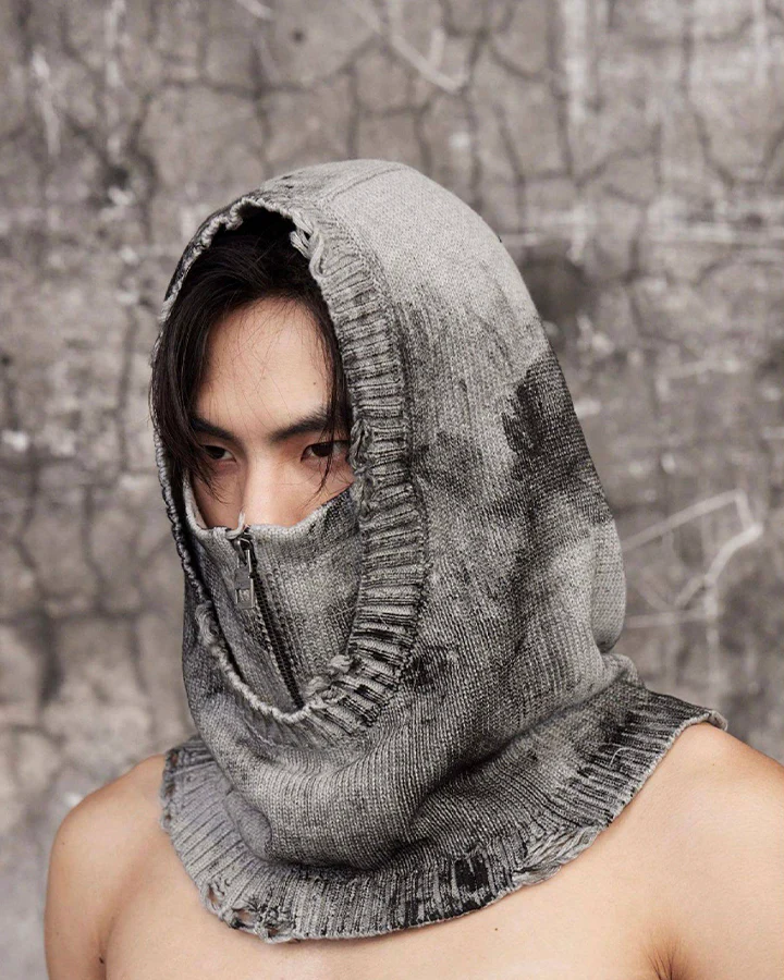 Hand-Painted Smudge Knit Hood Balaclava - Image 4