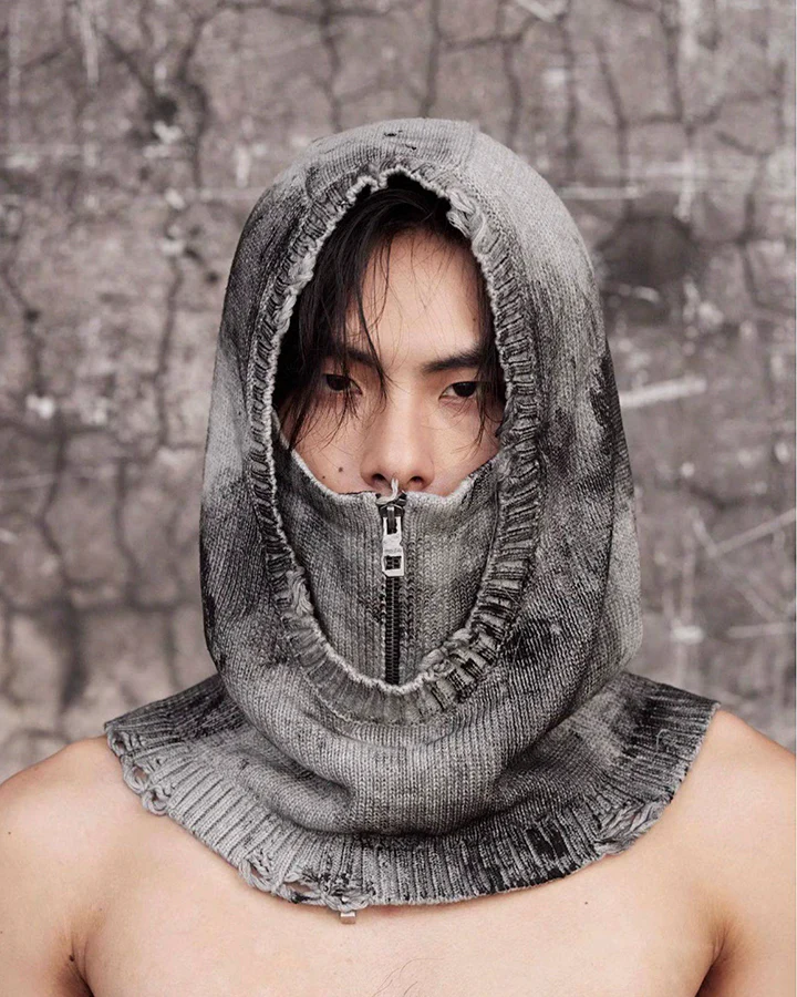 Hand-Painted Smudge Knit Hood Balaclava - Image 6