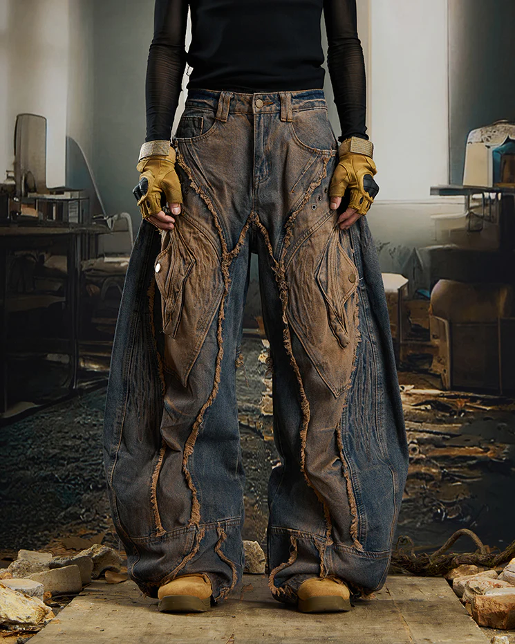 Heavy Deconstructed Washed Jeans - Image 2
