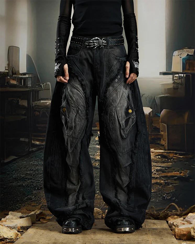 Heavy Deconstructed Washed Jeans - Image 3