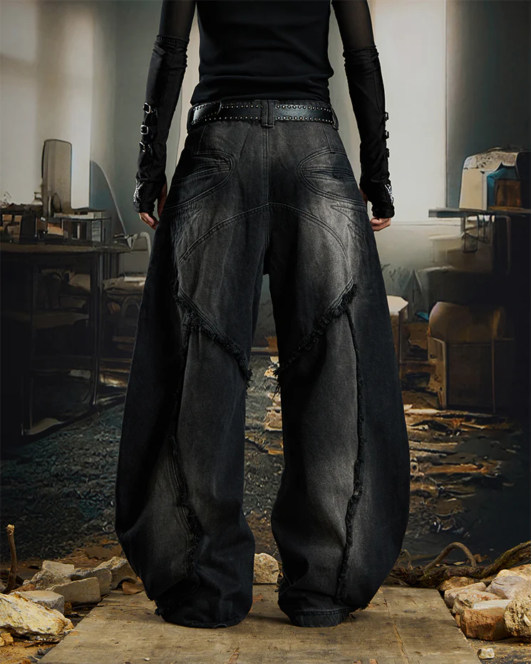 Heavy Deconstructed Washed Jeans - Image 4