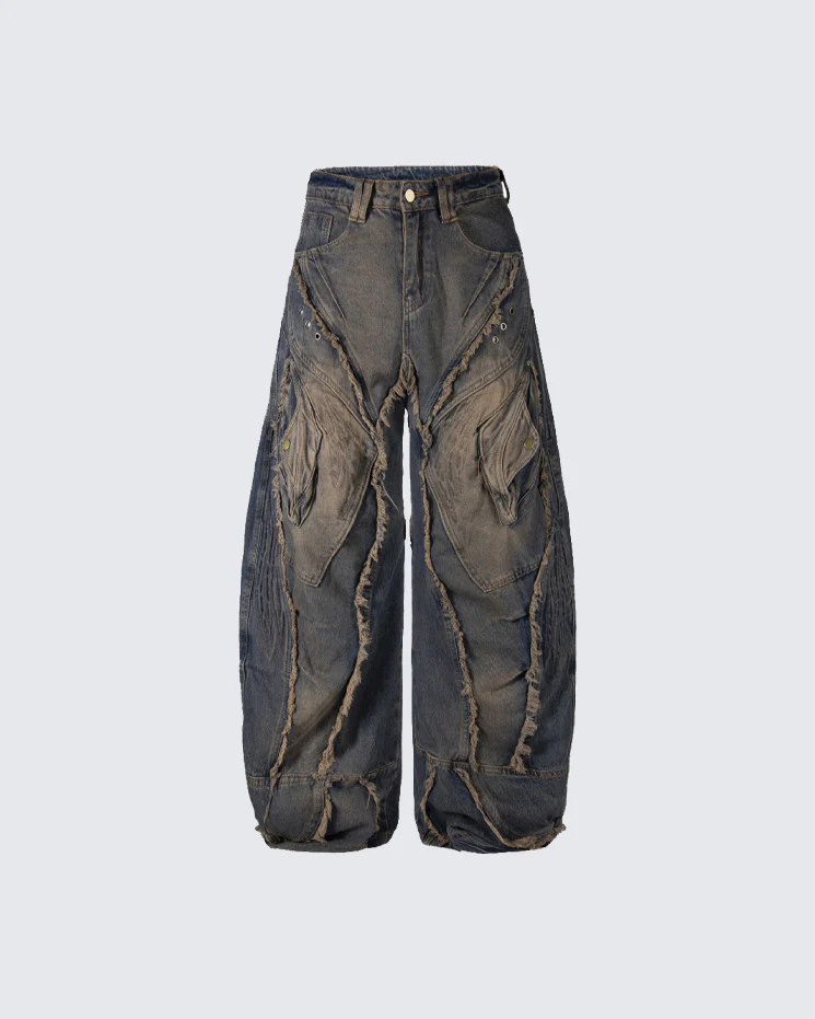 Heavy Deconstructed Washed Jeans - Image 5