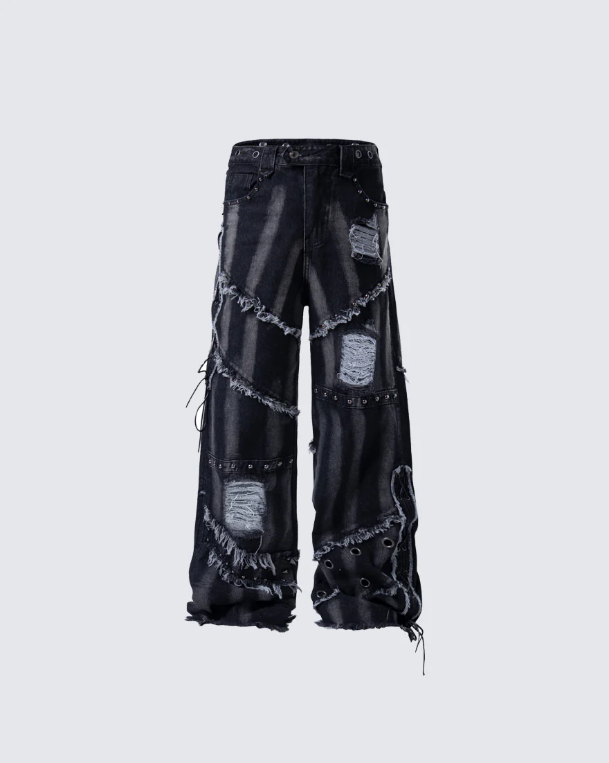 Heavy Distressed Washed Denim Jeans