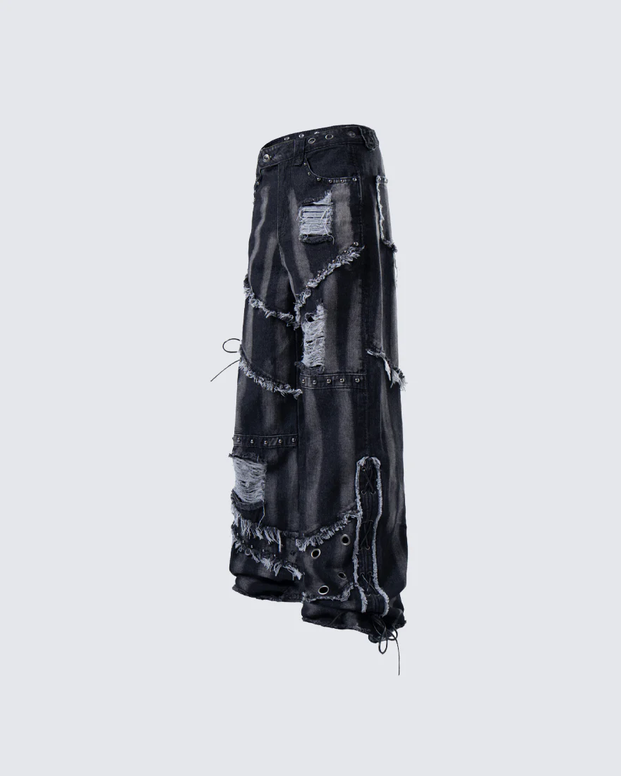 Heavy Distressed Washed Denim Jeans - Image 3