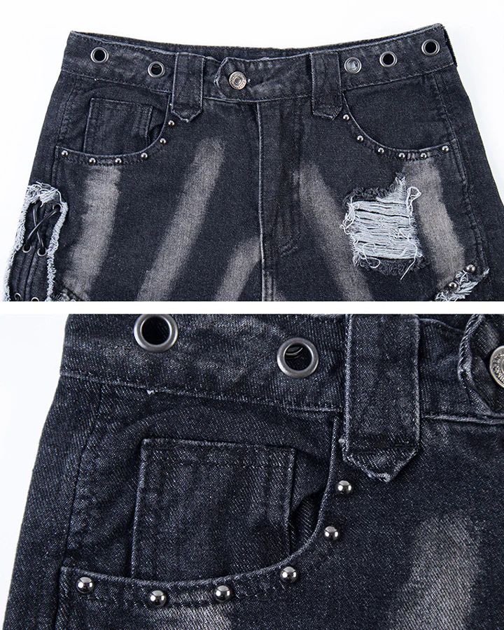 Heavy Distressed Washed Denim Jeans - Image 8