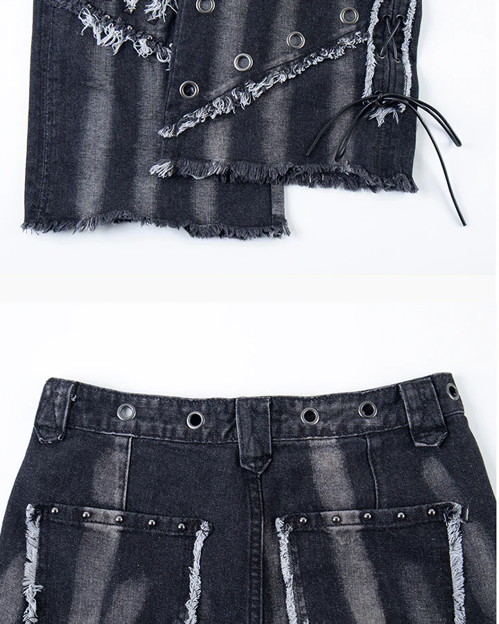 Heavy Distressed Washed Denim Jeans - Image 9