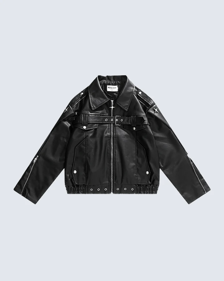 Heavy-Duty Deconstructed Studded Leather Jacket