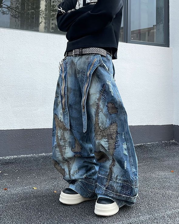 Heavy Stitch Patchwork Wide-Leg Jeans - Image 2